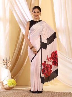 Garden VARELI - Women's Luxury Premium Pink Floral Printed Satin Bagh Saree