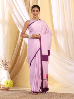 Garden VARELI - Women's Stylish Purple Floral Printed Satin Bagh Saree