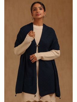 Soch - Womens Navy Blue Acrylic Knitted Shawl