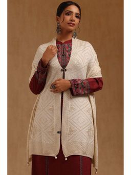 Soch - Womens Cream Acrylic Knitted Shawl