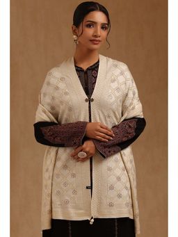 Soch - Womens Cream Acrylic Knitted Shawl