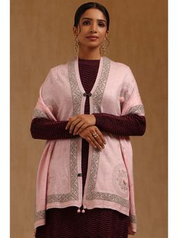 Soch - Womens Pink Acrylic Knitted Shawl with Pearl