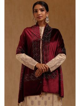 Soch - Womens Brick Red Velvet Shawl