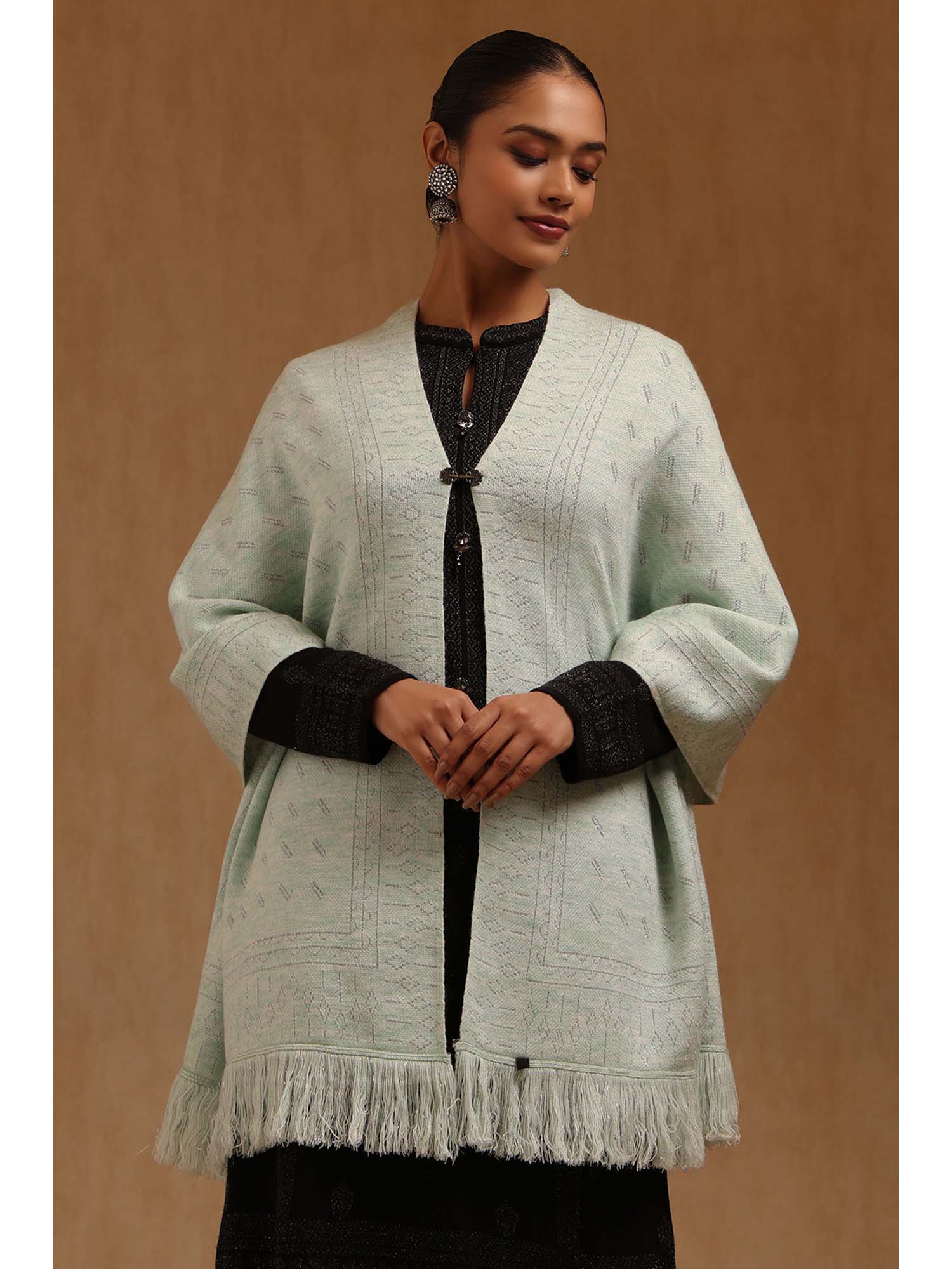 soch Womens Powder Blue Acrylic Knitted Shawl-picture-30