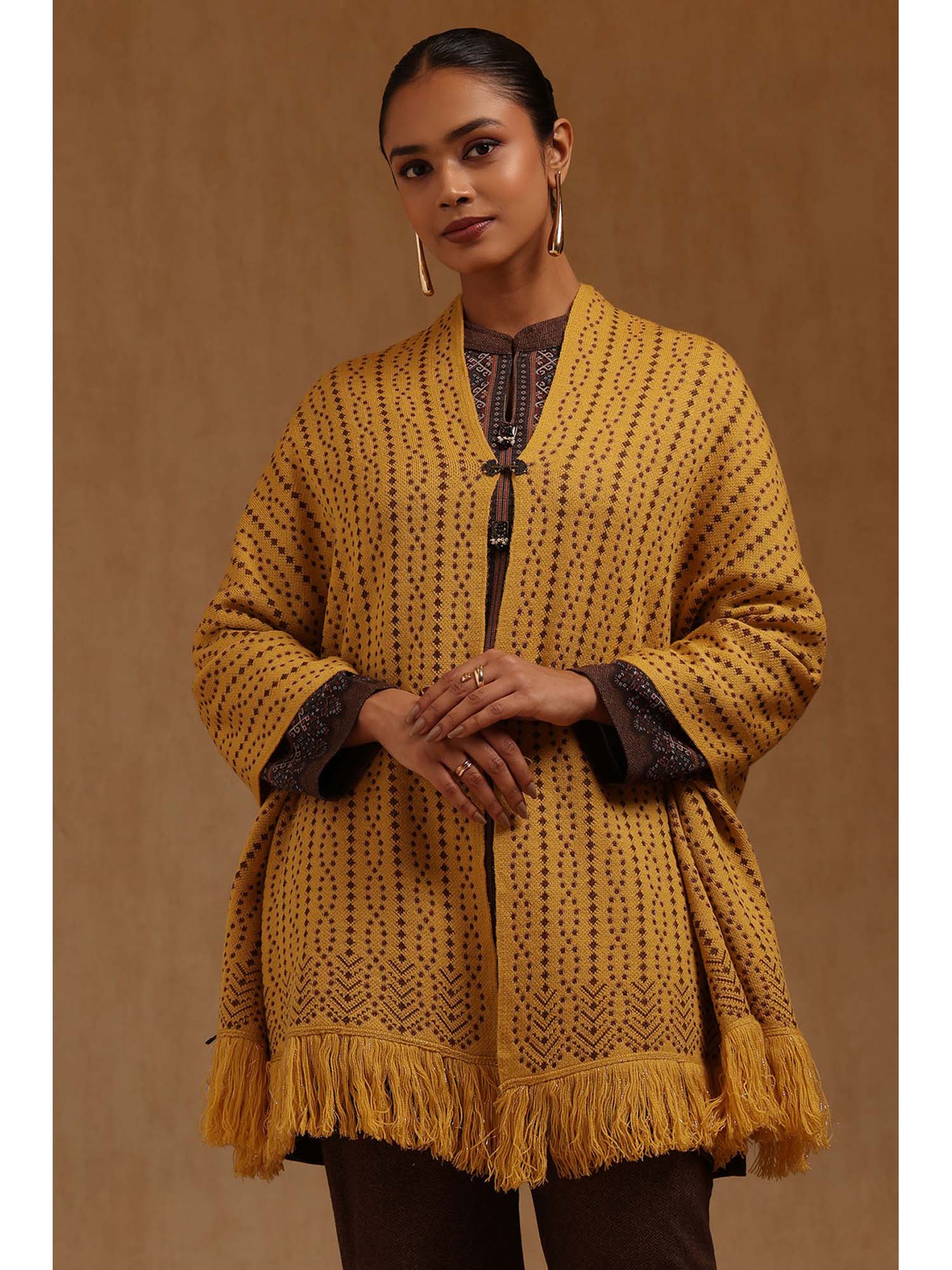soch Womens Mustard Acrylic Knitted Shawl-picture-20