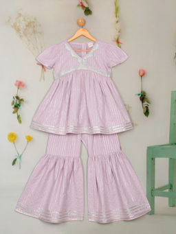 SAKA DESIGNS - Girls Purple Cotton Kurti with Sharara (Set of 2)