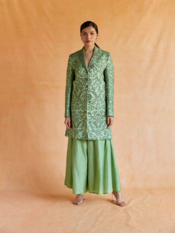 Pinnacle By Shruti Sancheti - Green Mirror Embroidered Blazer with Palazzo (Set of 2)
