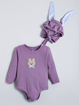 Hopscotch - Teddy Chenille Purple Bodysuit with Cap