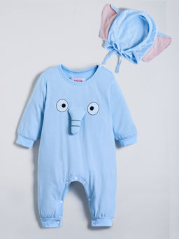 Hopscotch - Blue Elephant Applique Romper with Cap