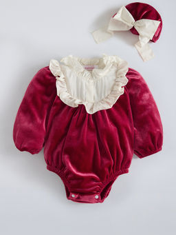 Hopscotch - Maroon Ruffled Bodysuit with Cap