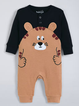 Hopscotch - Brown Animal Applique Cotton Romper