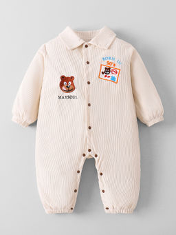 Hopscotch - Beige Bear Textured Romper