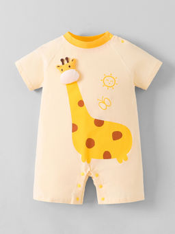 Hopscotch - Peach Giraffe Applique Romper