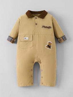 Hopscotch - Brown Solid Cotton Romper