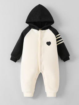 Hopscotch - Beige Colorblock Hooded Romper