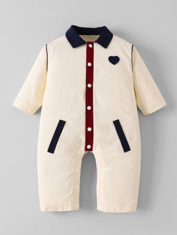 Hopscotch - Beige Heart Applique Romper