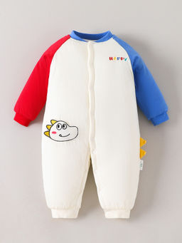 Hopscotch - White Dino Applique Cotton Romper