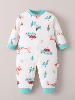 Hopscotch - White Train Print Cotton Romper