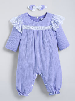 Hopscotch - Lavender Lace Textured Cotton Romper with Headband