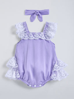 Hopscotch - Lavender Lace Purple Bodysuit with Headband