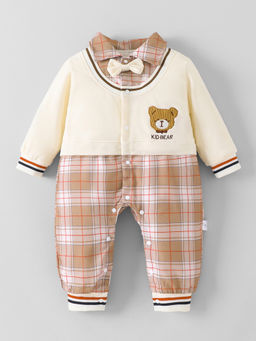Hopscotch - Brown Teddy Checks Bow Romper