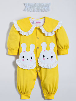 Hopscotch - Yellow Bunny Applique Ruffled Romper with Headband