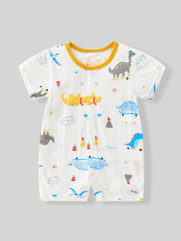 Hopscotch - White Dino Print Textured Romper