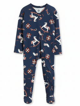 Cocoon Care - Navy Blue Horse Printed Full Sleeves Baby Sleepsuit