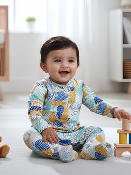 Cocoon Care - Multi-Color Patchy Printed Full Sleeves Baby Sleepsuit