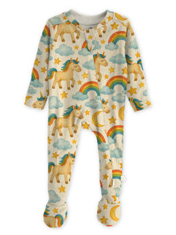 Cocoon Care - Beige Unicorn Printed Full Sleeves Baby Sleepsuit