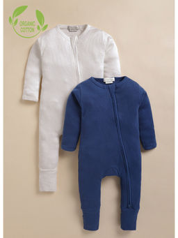 Cot & Candy - Organic White & Navy Blue Romper (Pack of 2)