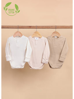 Cot & Candy - Organic White Beige & Brown Bodysuit (Pack of 3)