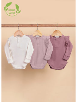 Cot & Candy - Organic White Purple & Pink Bodysuit (Pack of 3)