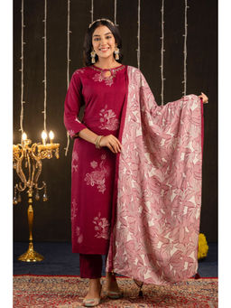 Kohsh - Women's Silk Ethnic Motif Straight Kurta & Pant with Dupatta (Set of 3)