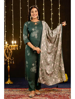 Kohsh - Women's Silk Ethnic Motif Straight Kurta & Pant with Dupatta (Set of 3)