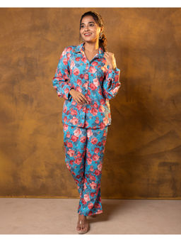 Vinya - Blue Floral Print Co-Ord (Set of 2)