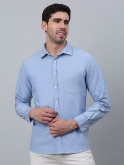 Cantabil - Men Blue Solid Cotton Full Sleeve Casual Shirt