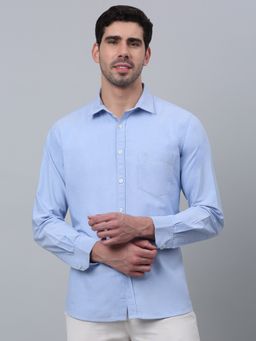 Cantabil - Men Sky Blue Solid Cotton Full Sleeve Casual Shirt