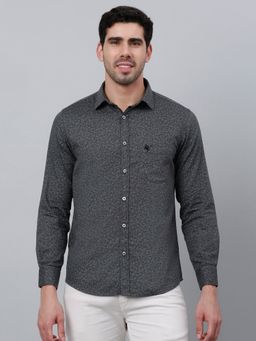 Cantabil - Men Grey Floral Printed Cotton Full Sleeve Casual Shirt