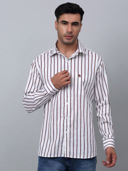 Cantabil - Men Red and White Stripes Casual Shirt