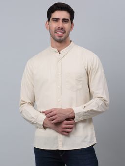 Cantabil - Men Beige Solid Cotton Full Sleeve Casual Shirt