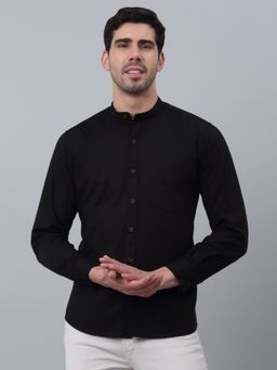 Cantabil - Men Black Solid Cotton Full Sleeve Casual Shirt