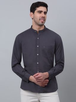 Cantabil - Men Dark Grey Solid Cotton Full Sleeve Casual Shirt