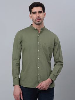 Cantabil - Men Olive Solid Cotton Full Sleeve Casual Shirt