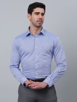 Cantabil - Men Blue Self Design Cotton Full Sleeve Formal Shirt