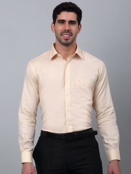 Cantabil - Men Lemon Self Design Cotton Full Sleeve Formal Shirt