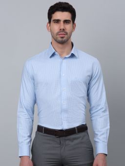 Cantabil - Men Blue Self Design Cotton Full Sleeve Formal Shirt