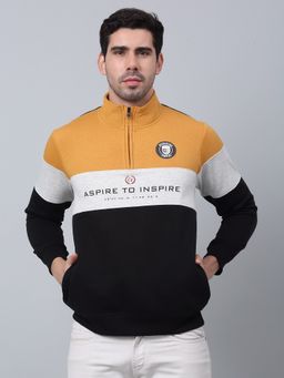 Cantabil - Men Typography Black Mock Neck Full Sleeve Fleece Casual Sweatshirt