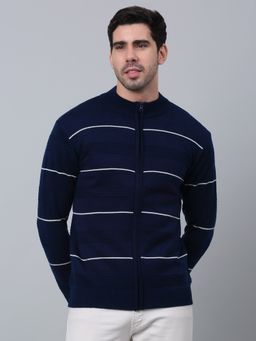 Cantabil - Men Royal Blue Striped Full Sleeve Casual Sweater