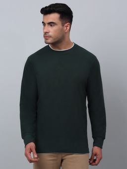 Cantabil - Men Bottle Green Casual Full Sleeves T-Shirt